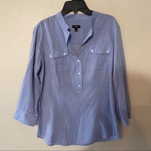 Talbots blue half button down top